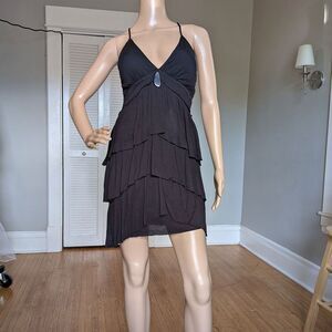 VINTAGE Y2K Bebe Black Mini Dress Ruffle Fairycore Grunge Whimsigoth Size S